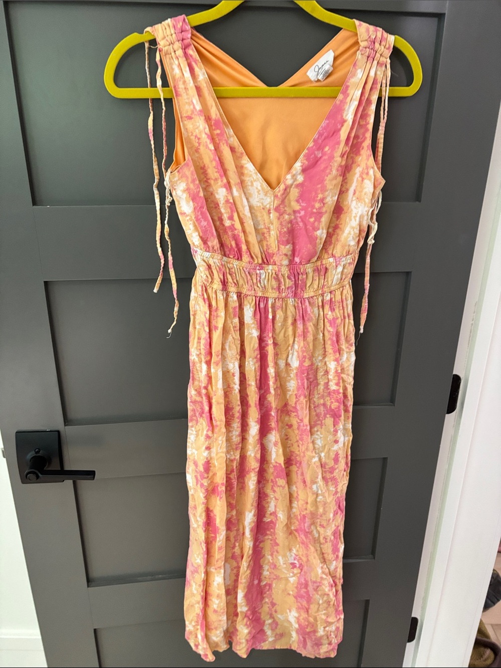 Tie-Shoulder V-Neck Maxi Dress in Pink & Peach